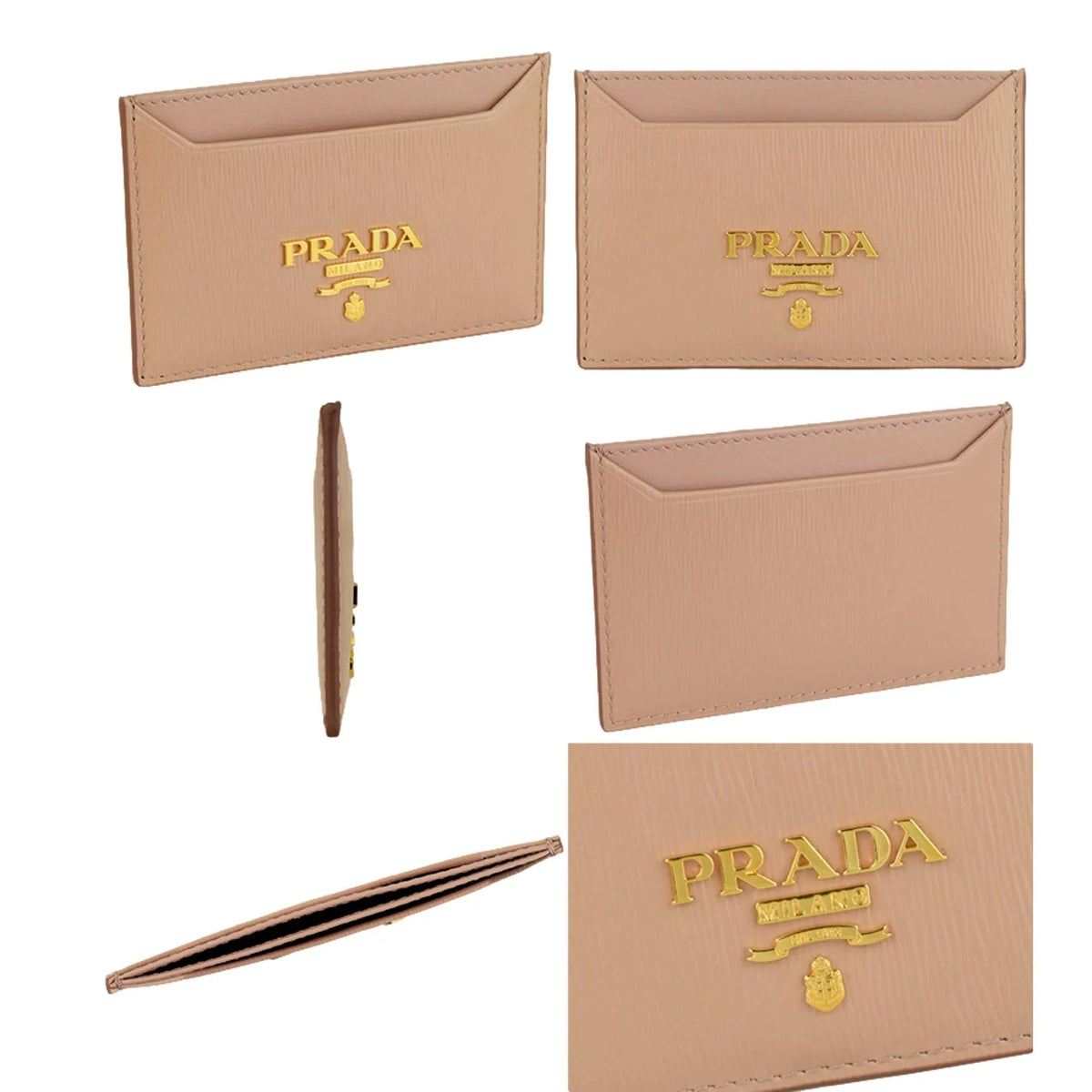 Prada Vitello Move Cipria Beige Leather Logo Plaque Card Holder Wallet - Wallets - Clayton's Online Store