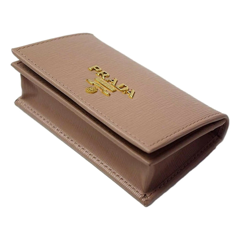 Prada Vitello Move Cipria Beige Leather Mini Cardholder Snap Wallet - Wallets - Clayton's Online Store