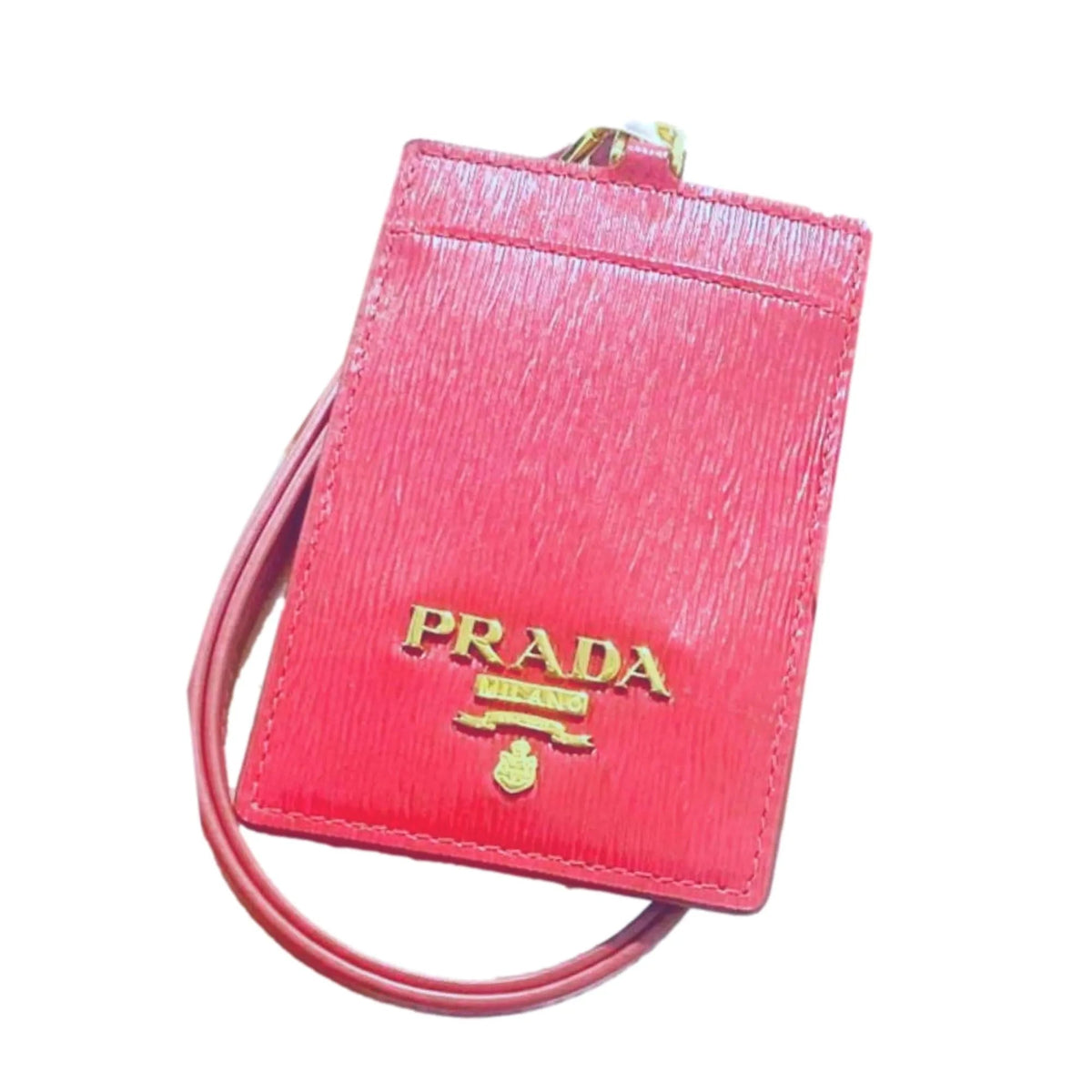 Prada Vitello Move Fuchsia Leather Logo Plaque Lanyard Cardholder Wallet - Keychains - Clayton's Online Store