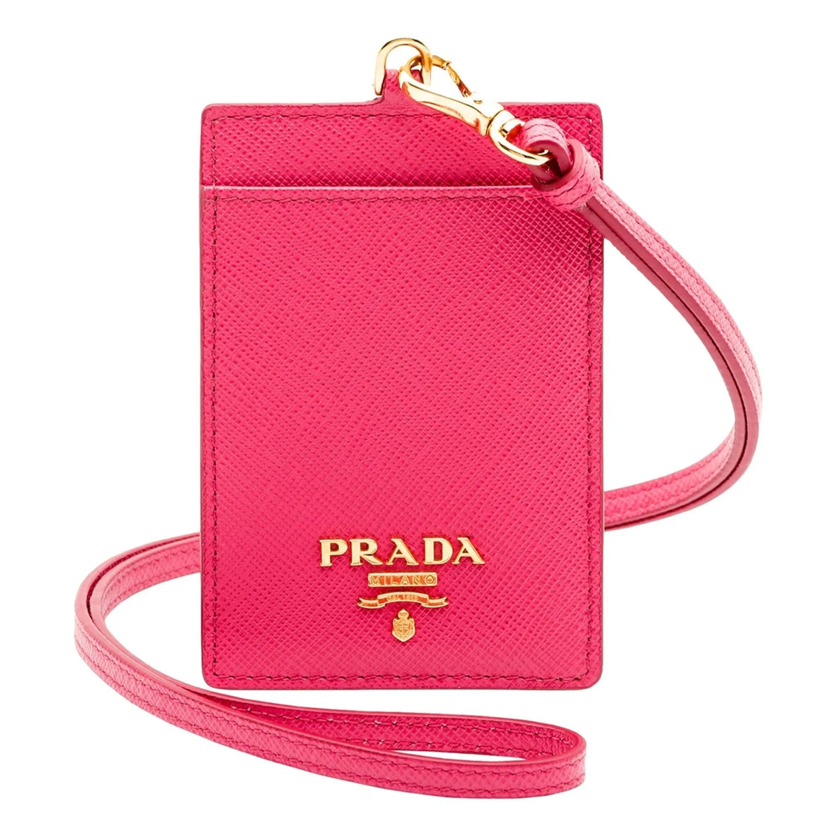 Prada Vitello Move Fuchsia Leather Logo Plaque Lanyard Cardholder Wallet - Keychains - Clayton's Online Store