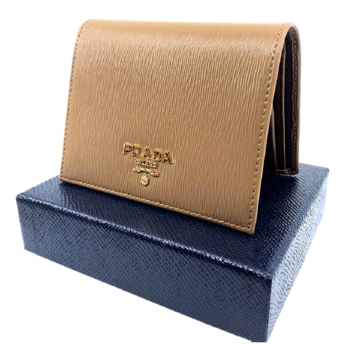 Prada Vitello Move Cipria Beige Leather Bifold Snap Wallet