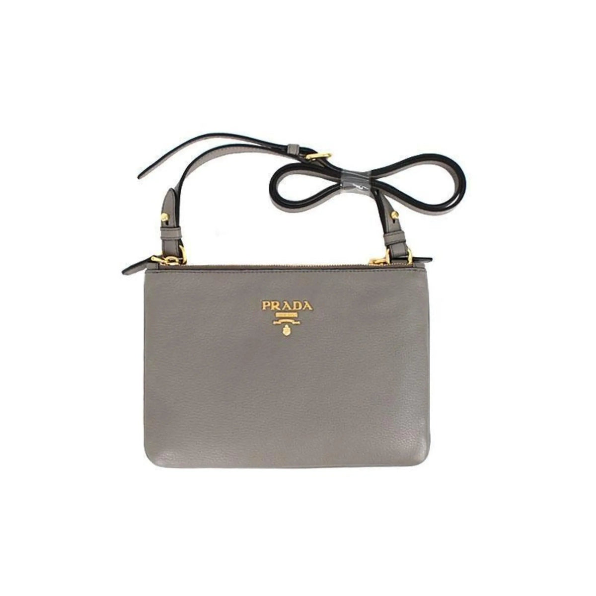 Prada Vitello Phenix Argilla Gray Leather Logo Plaque Crossbody Bag - Handbags - Clayton's Online Store