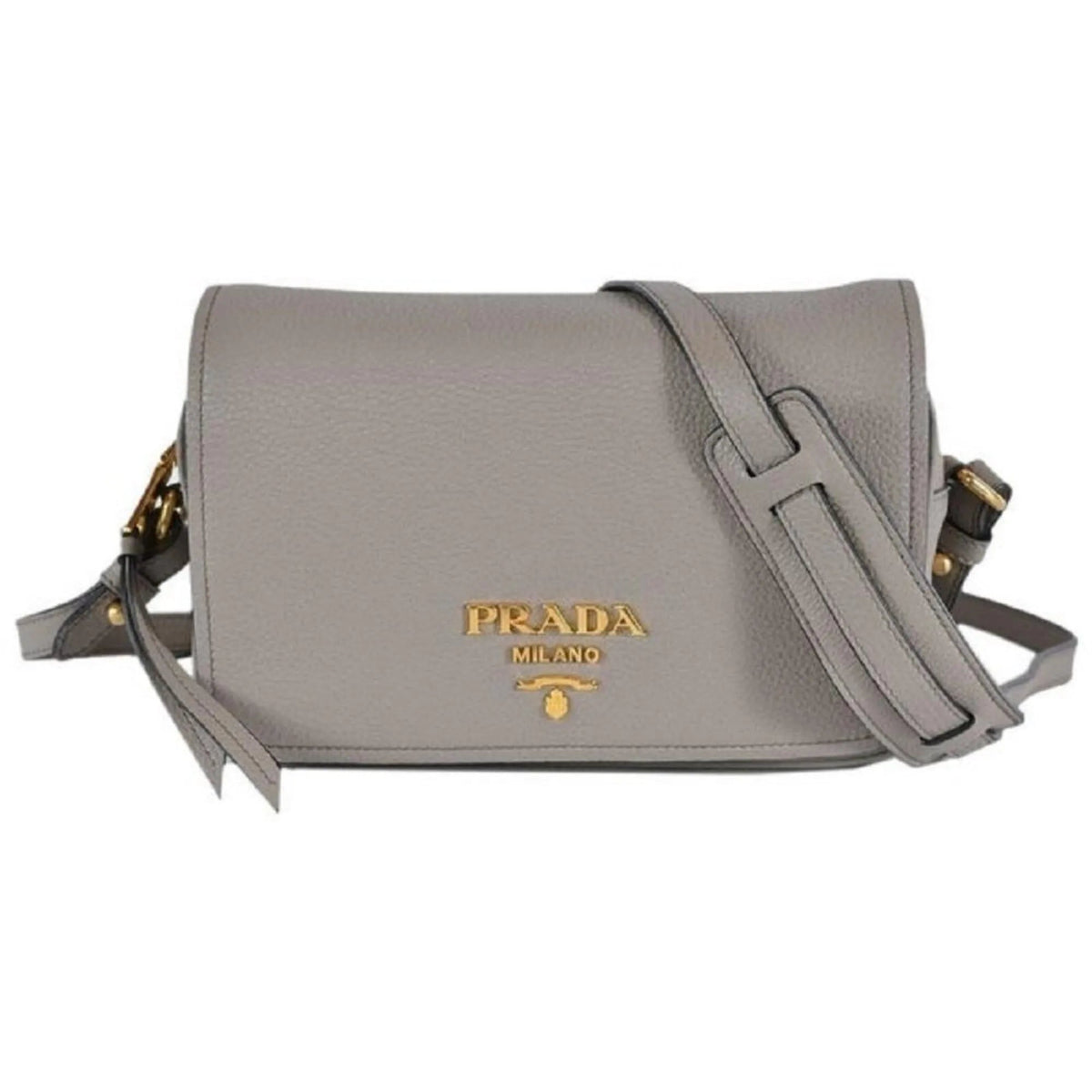 Prada Vitello Phenix Argilla Grey Leather Flap Crossbody Bag - Handbags - Clayton's Online Store