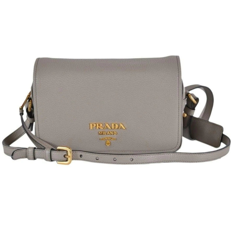 Prada Vitello Phenix Argilla Grey Leather Flap Crossbody Bag - Handbags - Clayton's Online Store