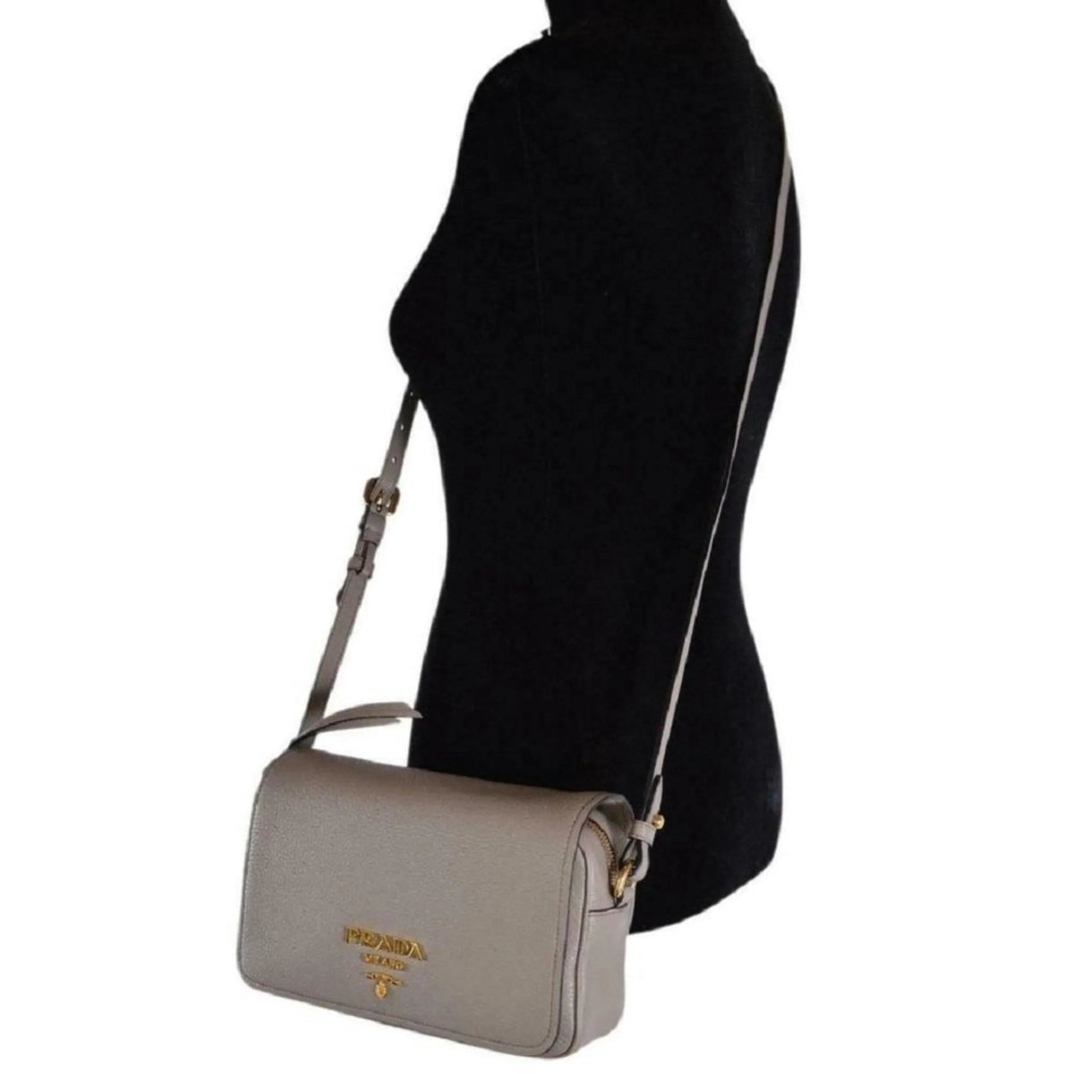 Prada Vitello Phenix Argilla Grey Leather Flap Crossbody Bag - Handbags - Clayton's Online Store