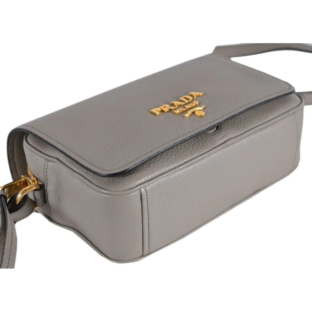 Prada Vitello Phenix Argilla Grey Leather Flap Crossbody Bag - Handbags - Clayton's Online Store