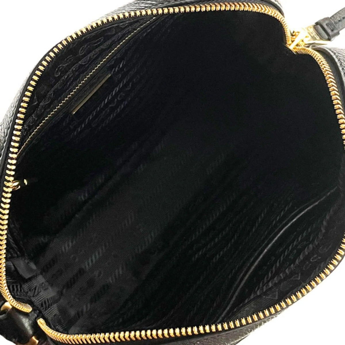 Prada Vitello Phenix Black Leather Gold Logo Camera Crossbody Bag - Handbags - Clayton's Online Store