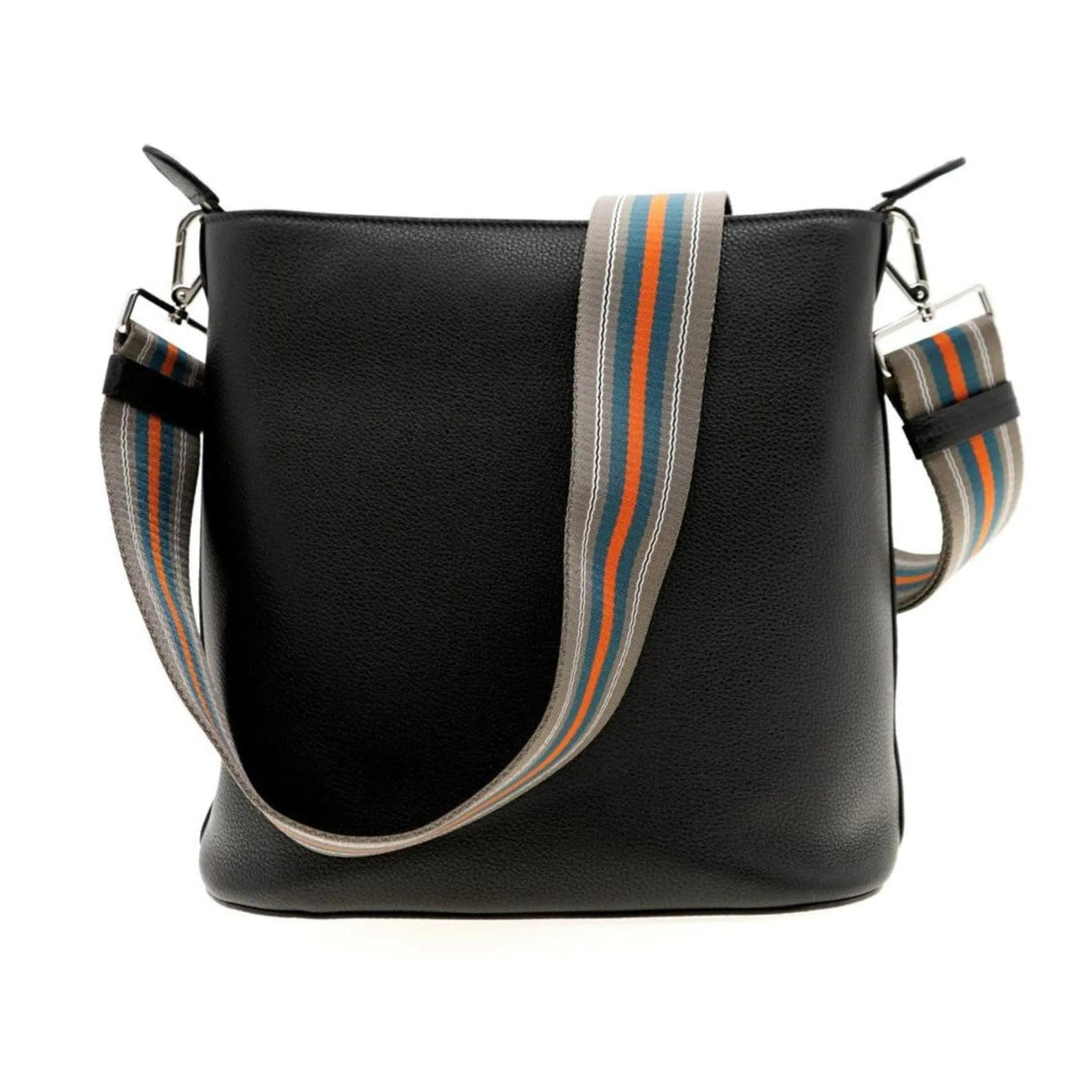 Prada Vitello Phenix Black Leather Web Strap Crossbody Bucket Bag - Handbags - Clayton's Online Store