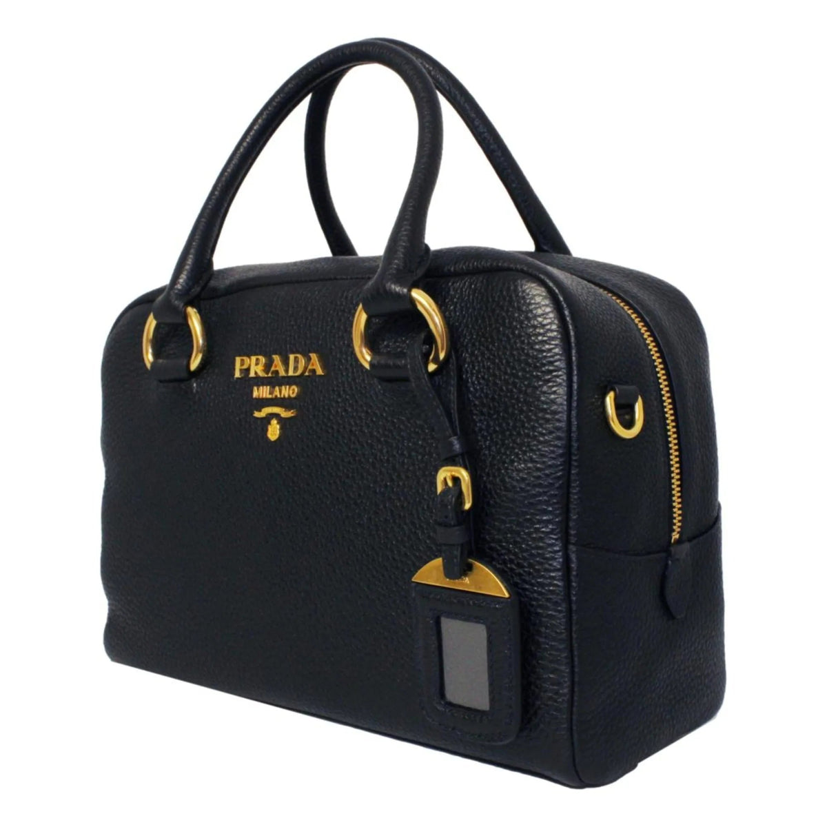 Prada Vitello Phenix Black Leather Web Stripe Crossbody Satchel Bag - Handbags - Clayton's Online Store