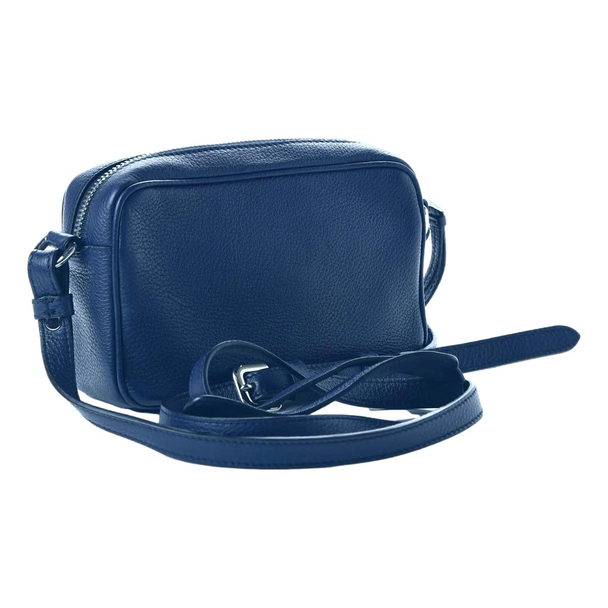 Prada Vitello Phenix Blue Leather Silver Logo Small Camera Crossbody Bag - Handbags - Clayton's Online Store