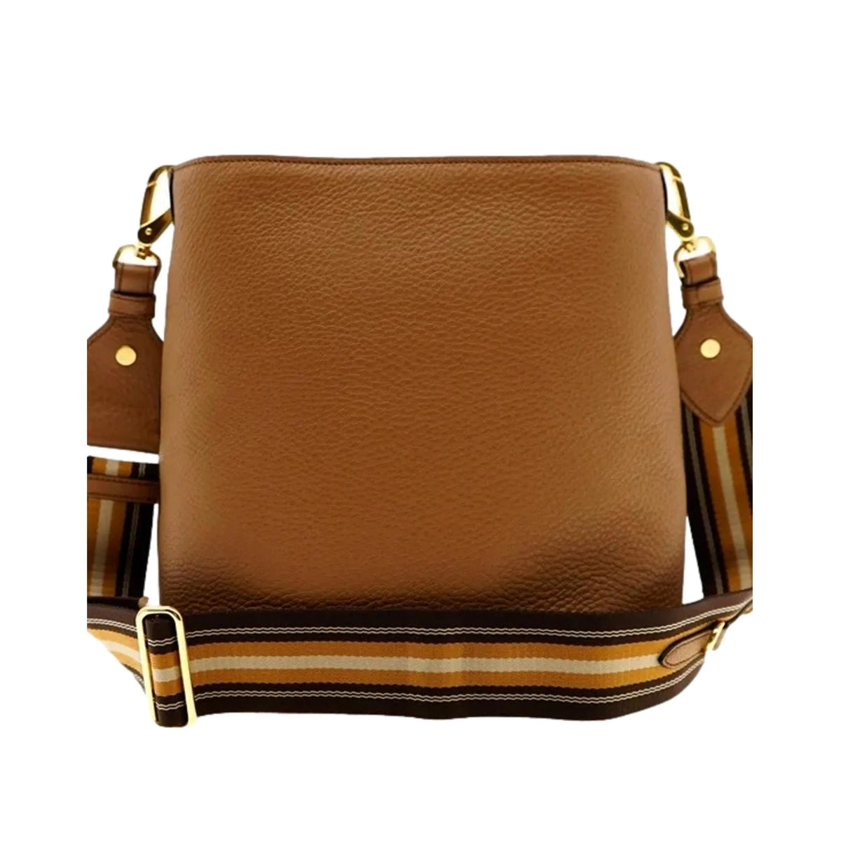 Prada Vitello Phenix Bucket Crossbody Bag Caramel Brown Web Strap - Handbags - Clayton's Online Store