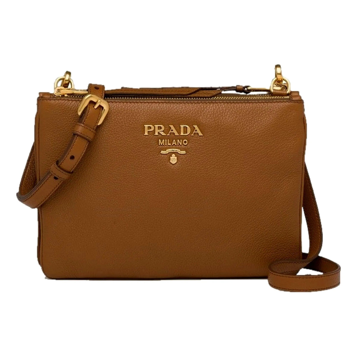 Prada Vitello Phenix Cannella Brown Leather Crossbody Bag - Handbags - Clayton's Online Store