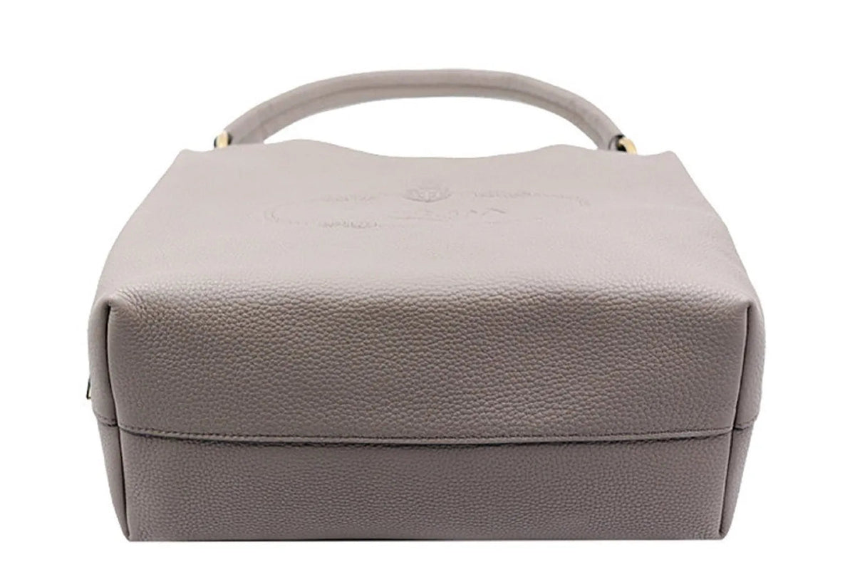 Prada Vitello Phenix Grey Leather Embossed Logo Hobo Tote Bag - Handbags - Clayton's Online Store