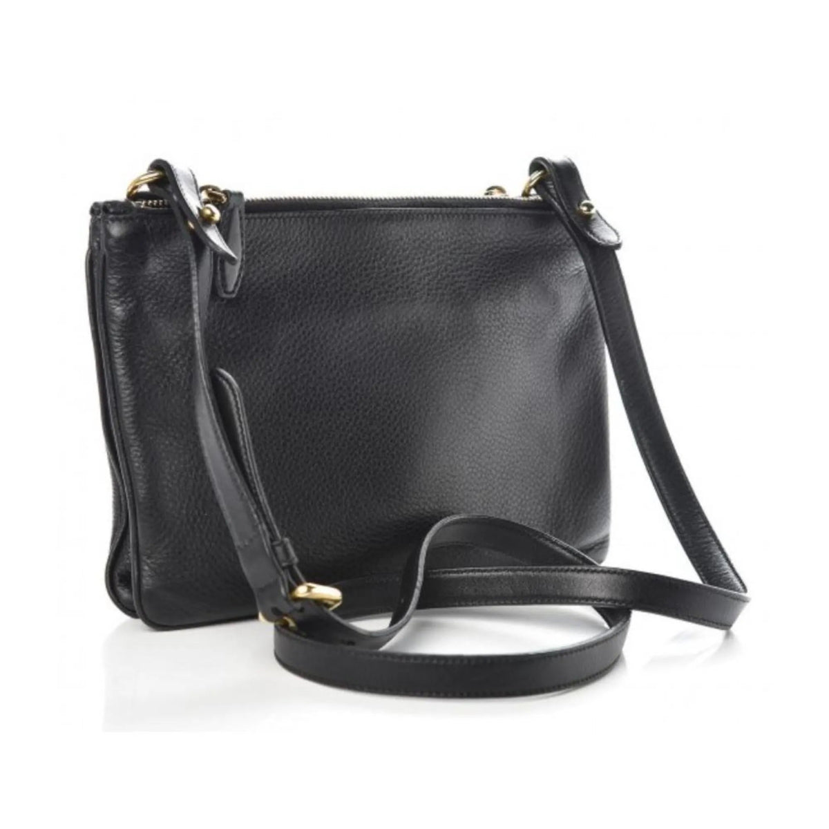 Prada Vitello Phenix Leather Gold Hardware Black Cross Body - Handbags - Clayton's Online Store