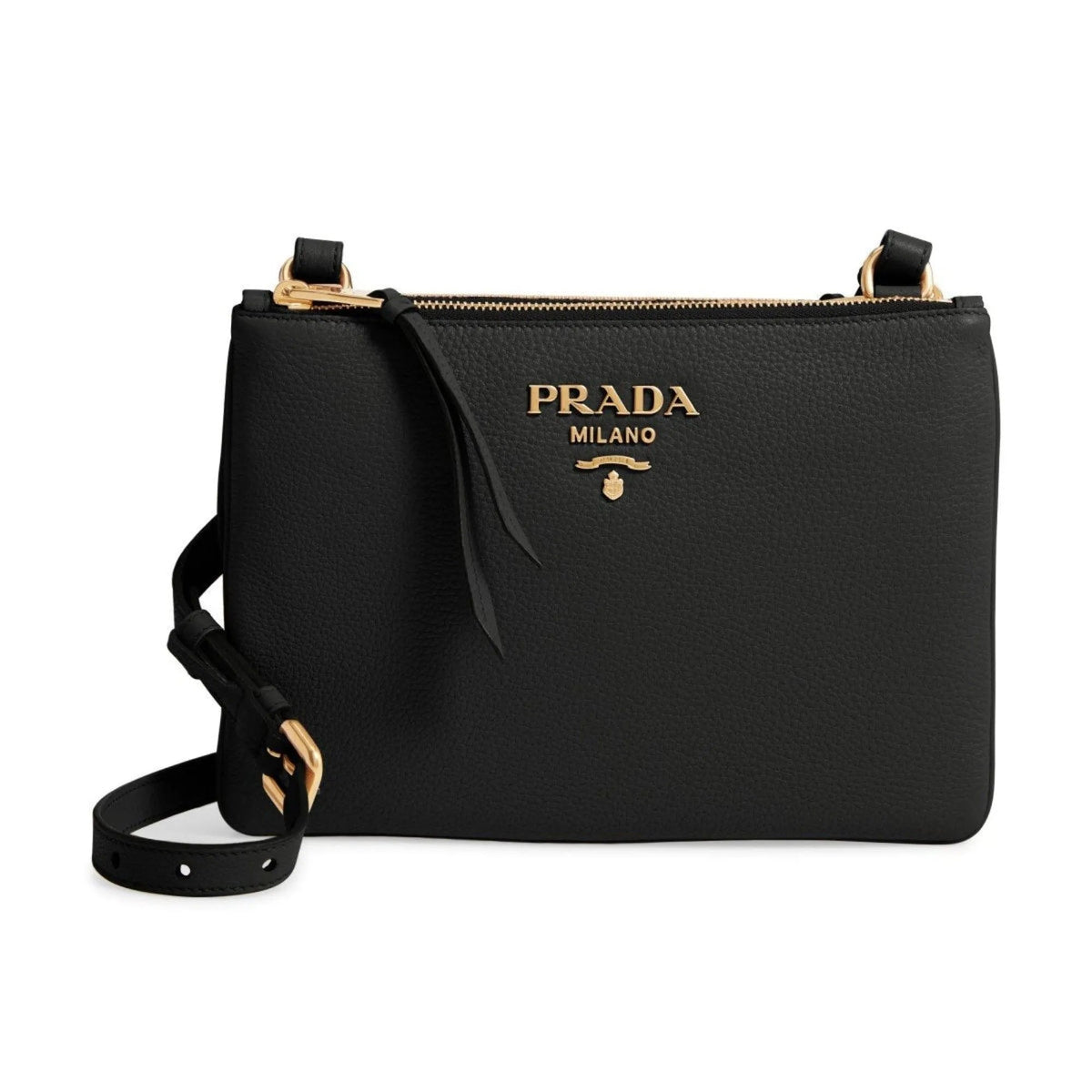 Prada Vitello Phenix Leather Gold Hardware Black Cross Body - Handbags - Clayton's Online Store