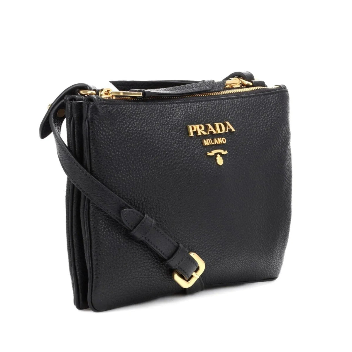 Prada Vitello Phenix Leather Gold Hardware Black Cross Body - Handbags - Clayton's Online Store