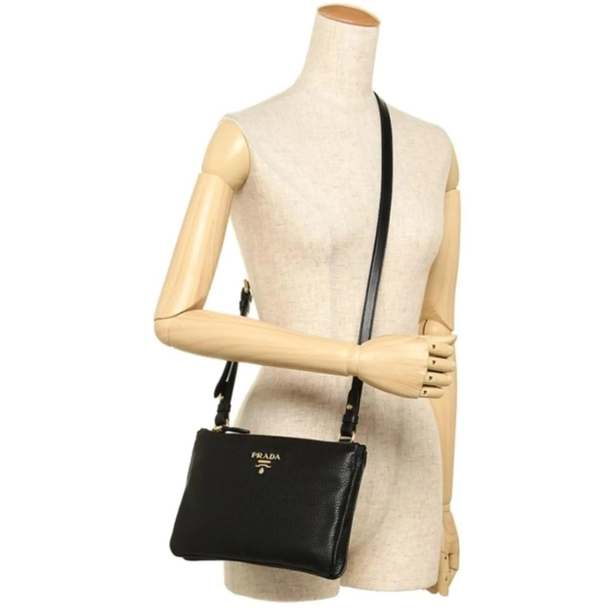 Prada Vitello Phenix Leather Gold Hardware Black Cross Body - Handbags - Clayton's Online Store