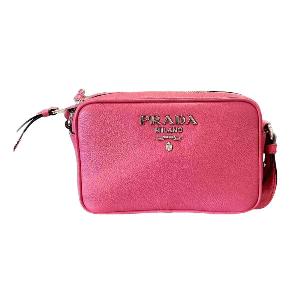 Prada Vitello Phenix Pink Leather Silver Logo Small Camera Crossbody Bag - Handbags - Clayton's Online Store