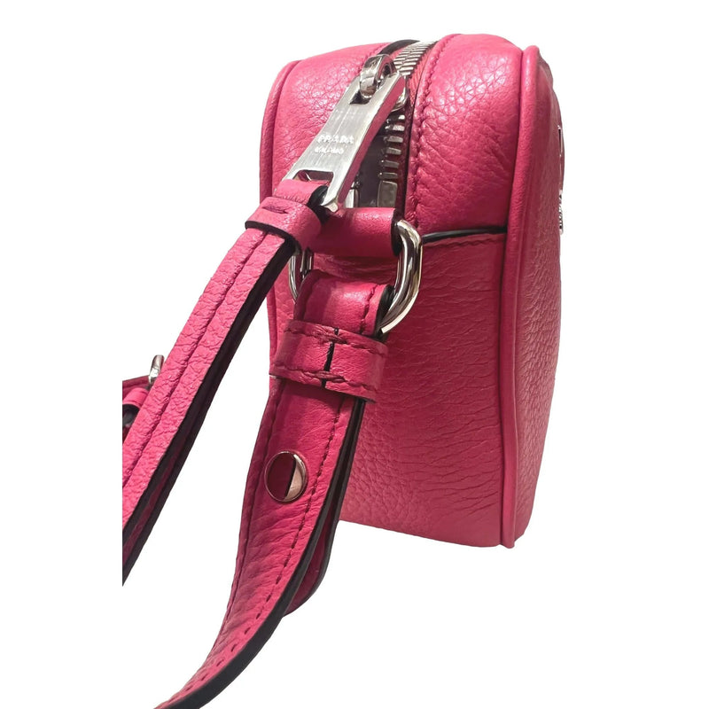 Prada Vitello Phenix Pink Leather Silver Logo Small Camera Crossbody Bag - Handbags - Clayton's Online Store