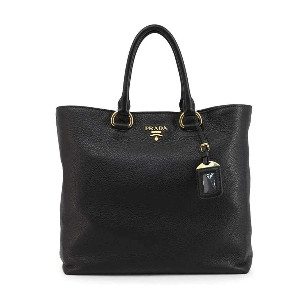 Prada Black Vitello Phenix Leather Shopping Tote Bag