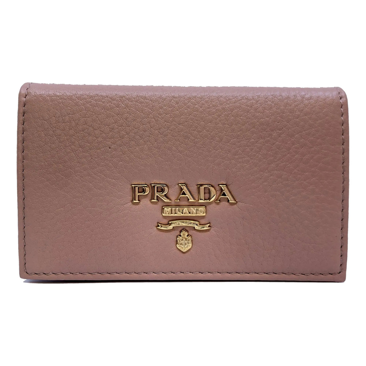 Prada Women's Vitello Grain Cipria Beige Leather Card Case Wallet