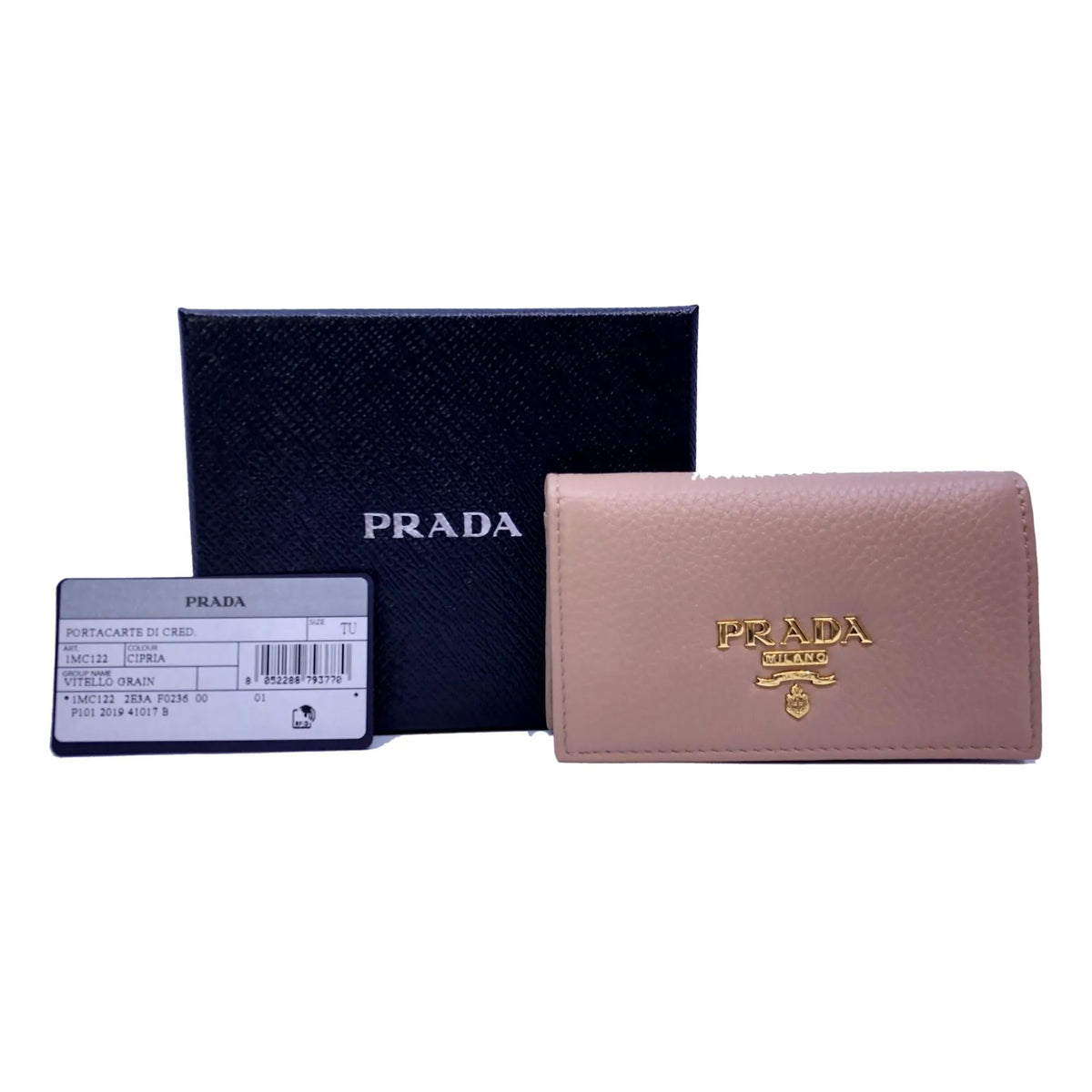 Prada Women's Vitello Grain Cipria Beige Leather Card Case Wallet