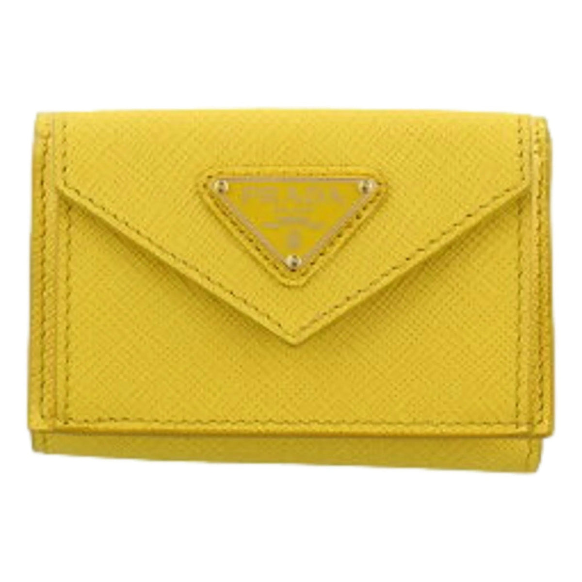 Prada Womens Tri - Fold Saffiano Leather Wallet Sole Yellow Triangle Logo - Wallets - Clayton's Online Store