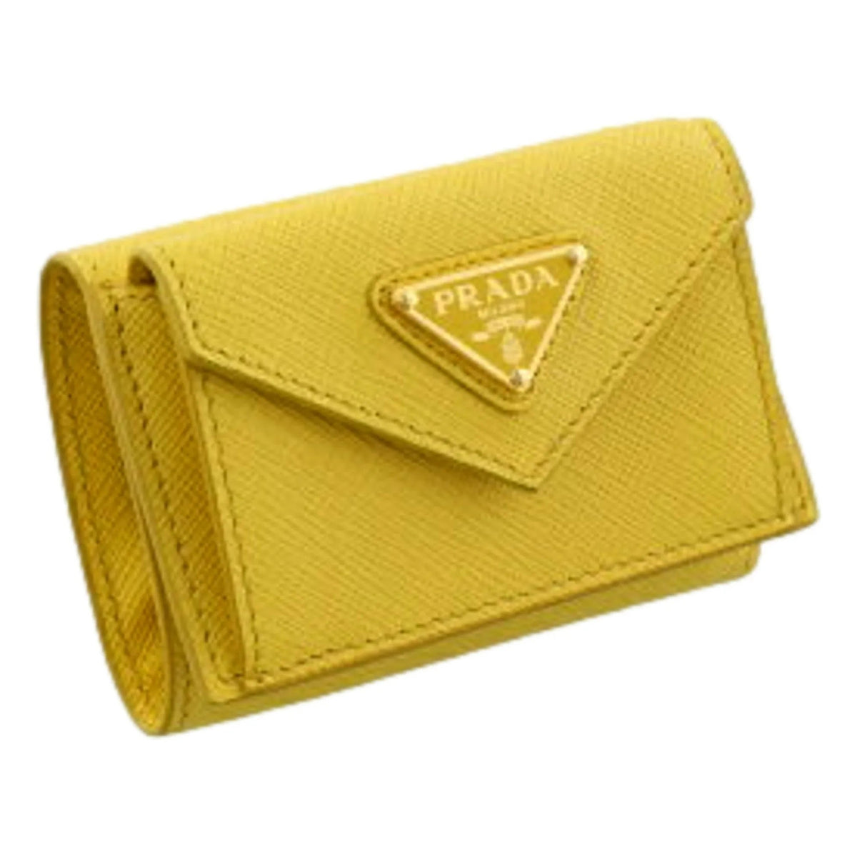 Prada Womens Tri - Fold Saffiano Leather Wallet Sole Yellow Triangle Logo - Wallets - Clayton's Online Store