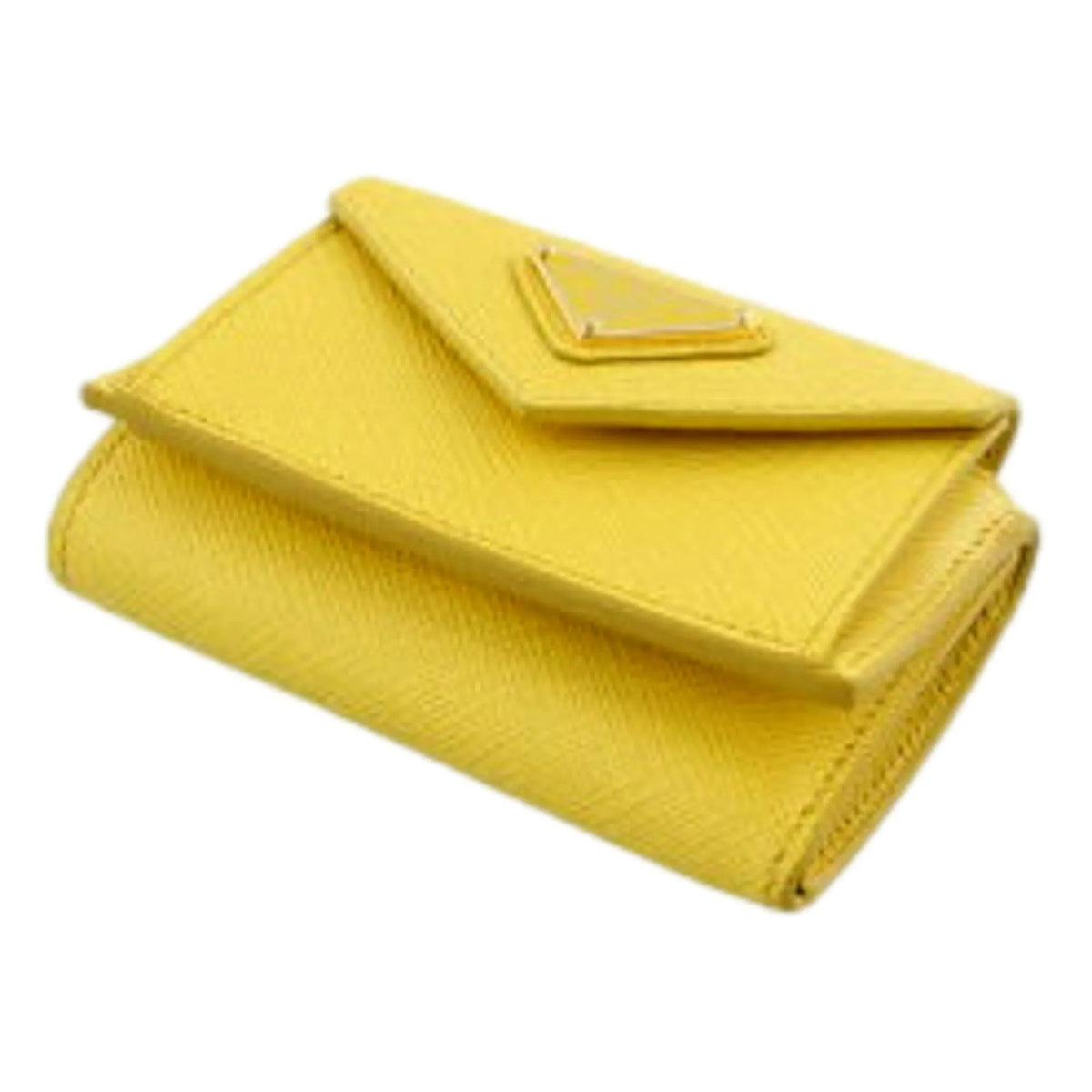 Prada Womens Tri - Fold Saffiano Leather Wallet Sole Yellow Triangle Logo - Wallets - Clayton's Online Store