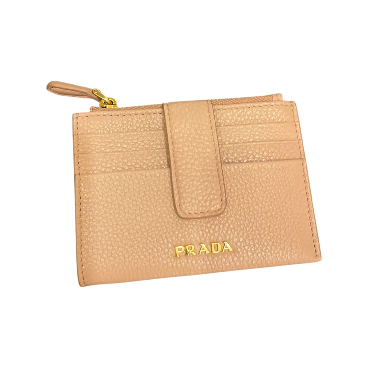 Prada Womens Vitello Grain Cipria Beige Leather Zip Top Card Wallet - Wallets - Clayton's Online Store