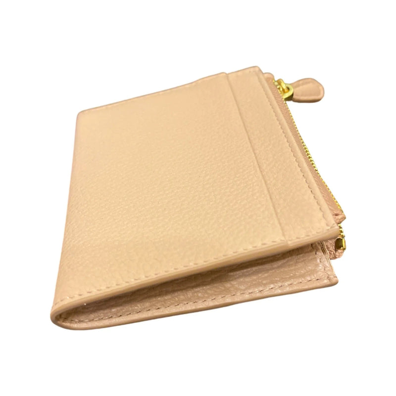 Prada Womens Vitello Grain Cipria Beige Leather Zip Top Card Wallet - Wallets - Clayton's Online Store