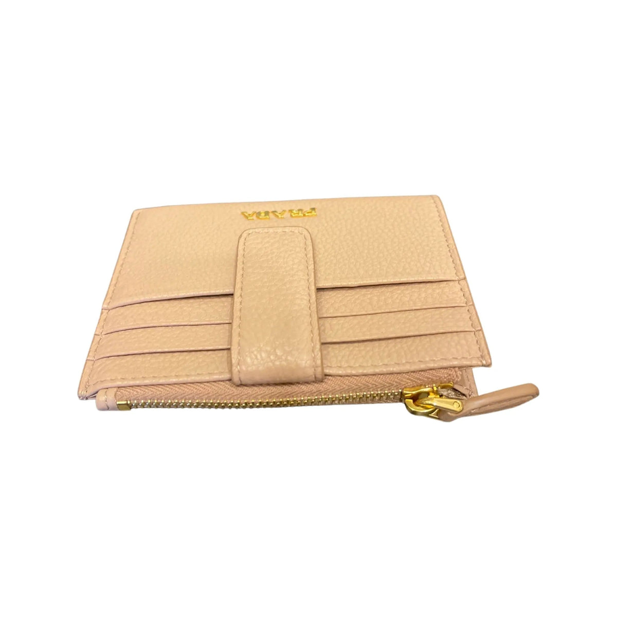 Prada Womens Vitello Grain Cipria Beige Leather Zip Top Card Wallet - Wallets - Clayton's Online Store