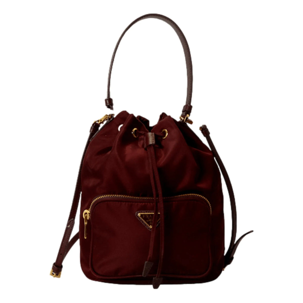 Burgundy Nylon Prada Duet Bucket Bag