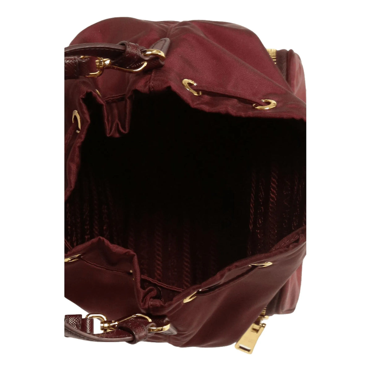 Burgundy Nylon Prada Duet Bucket Bag