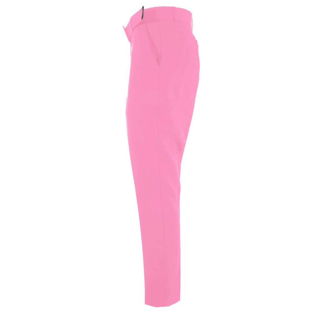 Yes Zee Elegant Pink Crepe Trousers with Ribbon Belt