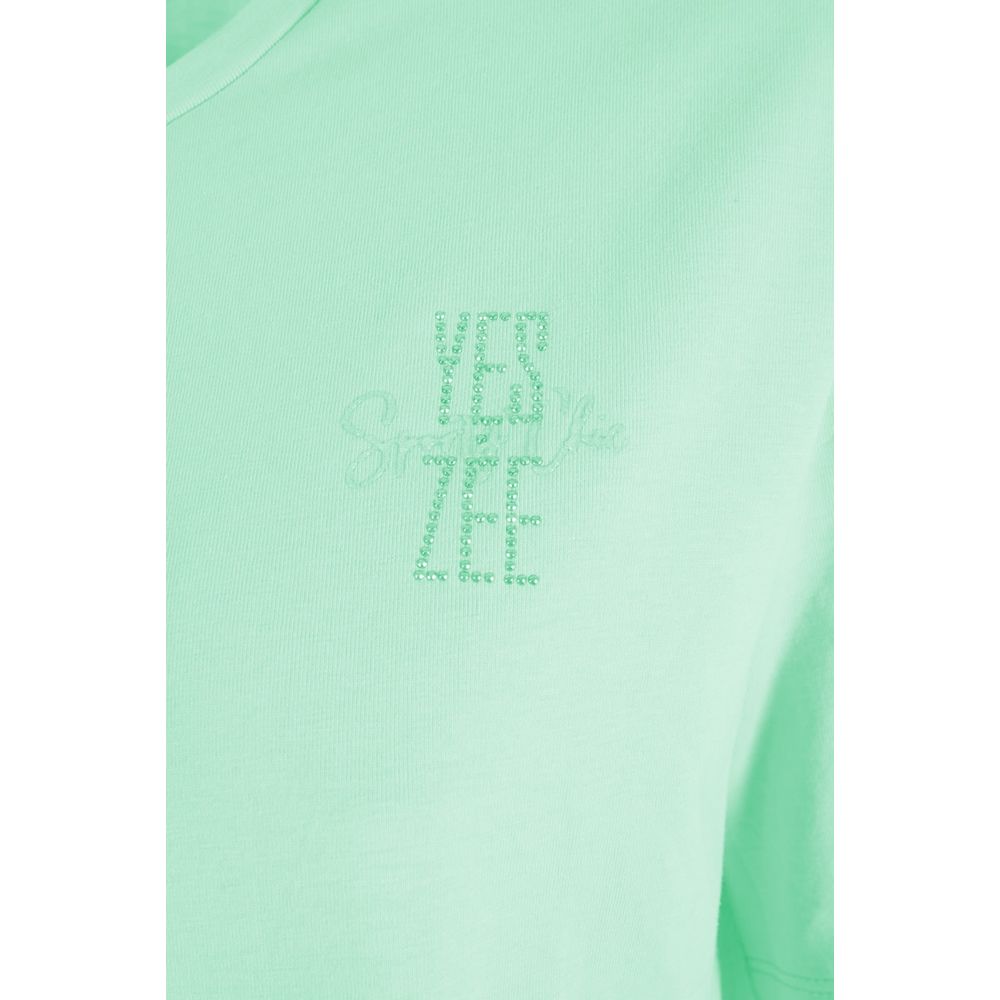 Yes Zee Chic Green Crew-neck Cotton Tee with Chest Logo