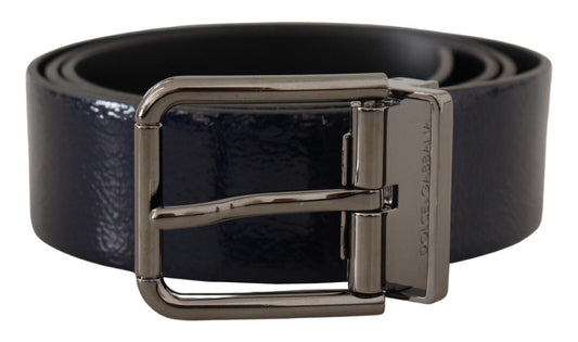 Dolce & Gabbana Elegant Blue Leather Belt with Silver Buckle