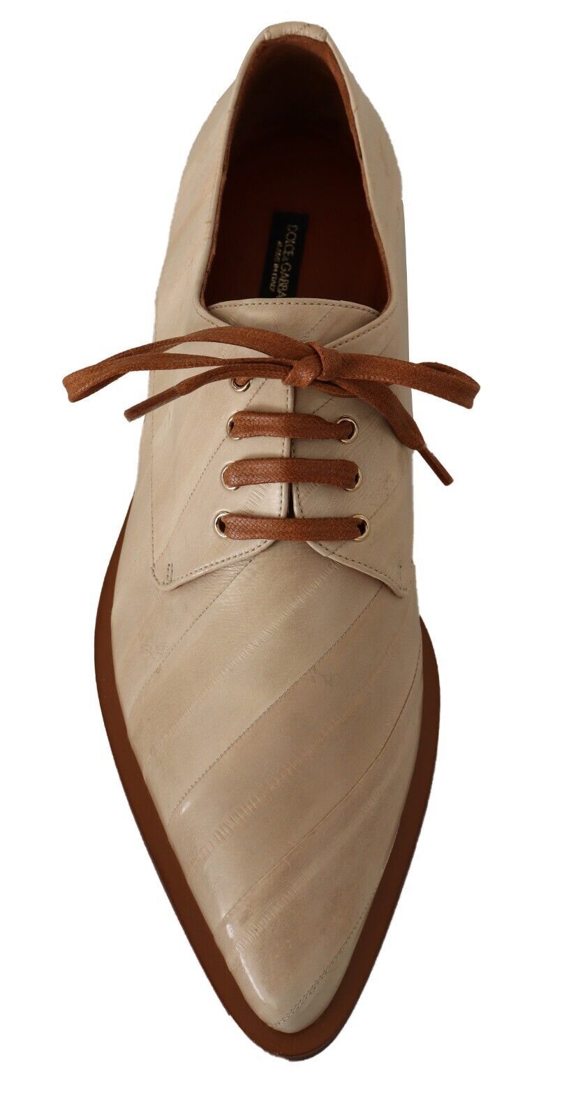 a white shoe with a brown lace on it