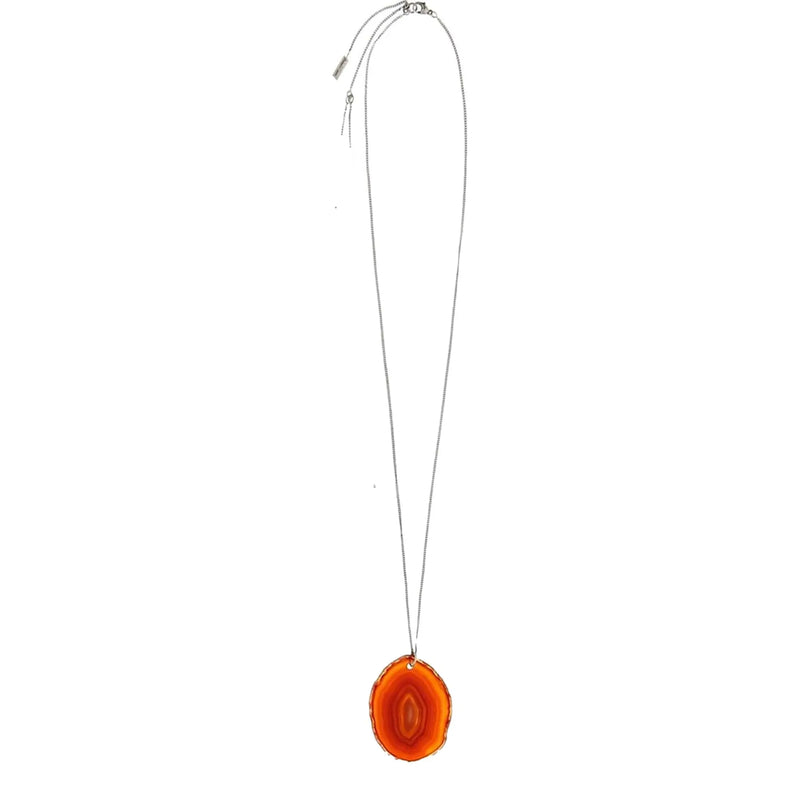 Saint Laurent Agate Necklace Orange Brown Stone Silver Brass Chain