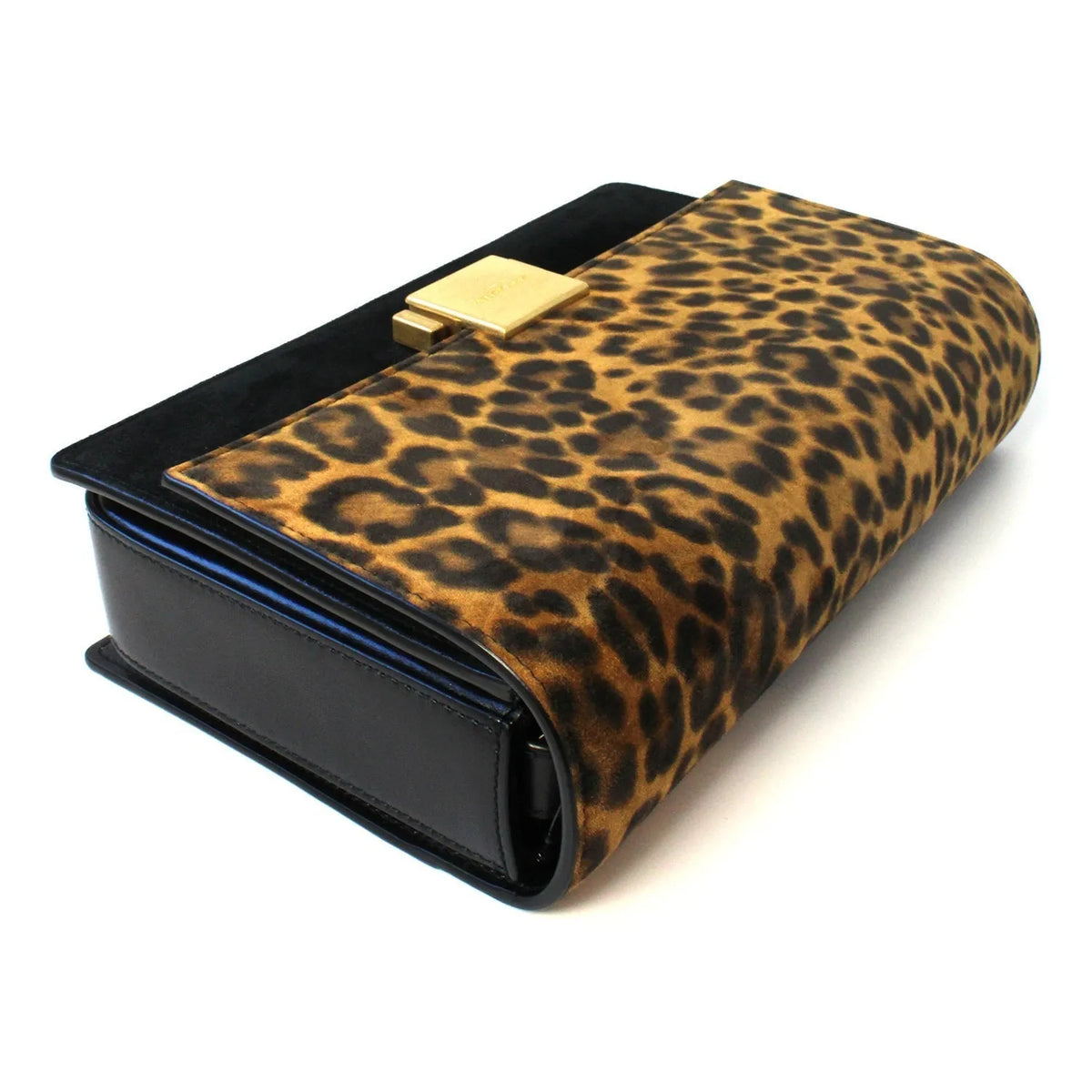 Saint Laurent Bellechasse Black Leather Leopard Print Crossbody