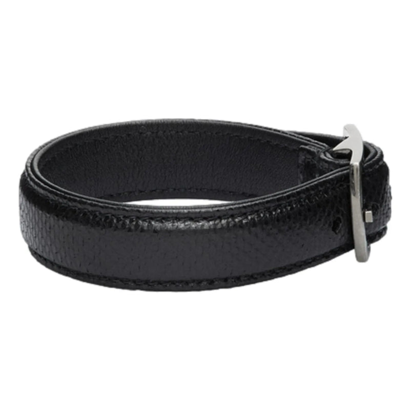 Saint Laurent Black Leather Snake Embossed Buckle Bracelet