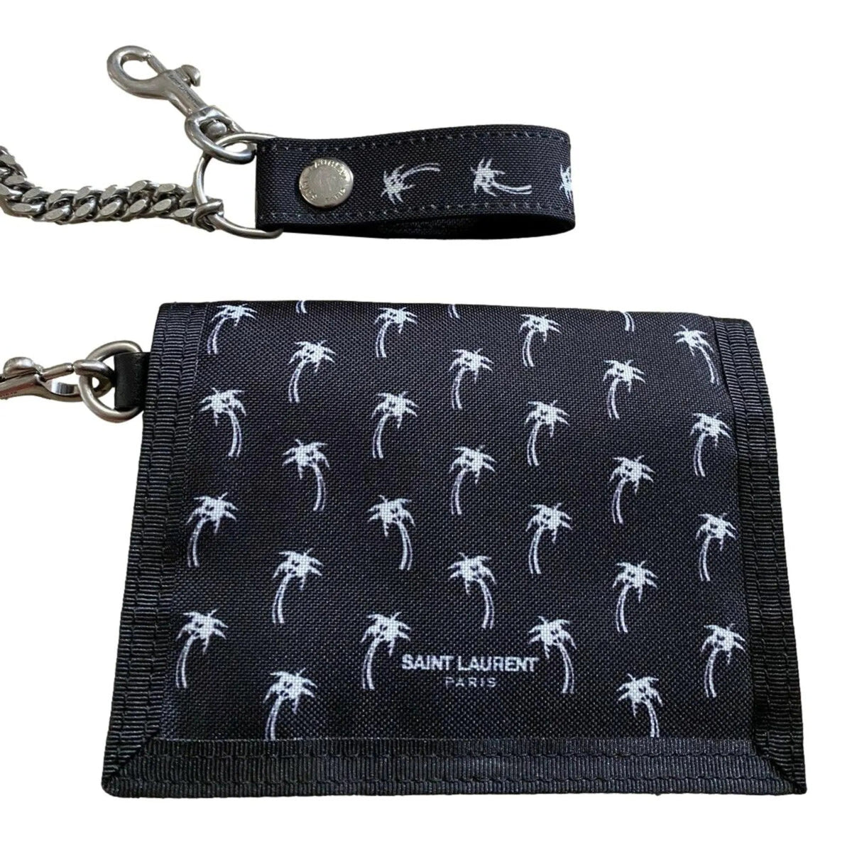 Saint Laurent Buffalo Palm Tree Black Nylon Chain Trifold Wallet - Wallets - Clayton's Online Store