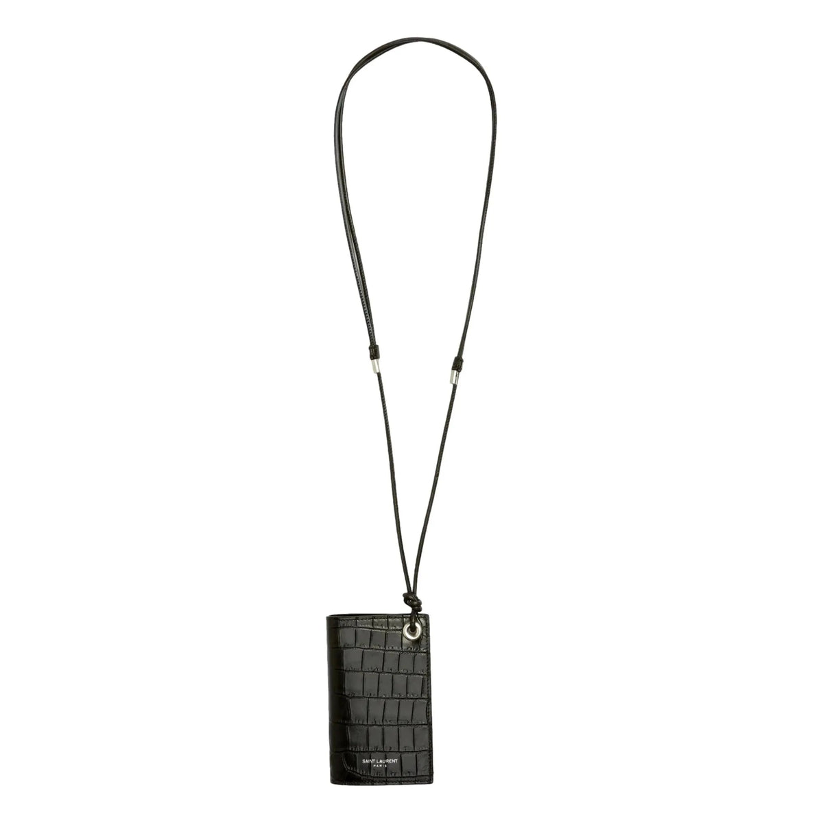 Saint Laurent Croc Embossed Black Lanyard Card Case Wallet - Wallets - Clayton's Online Store