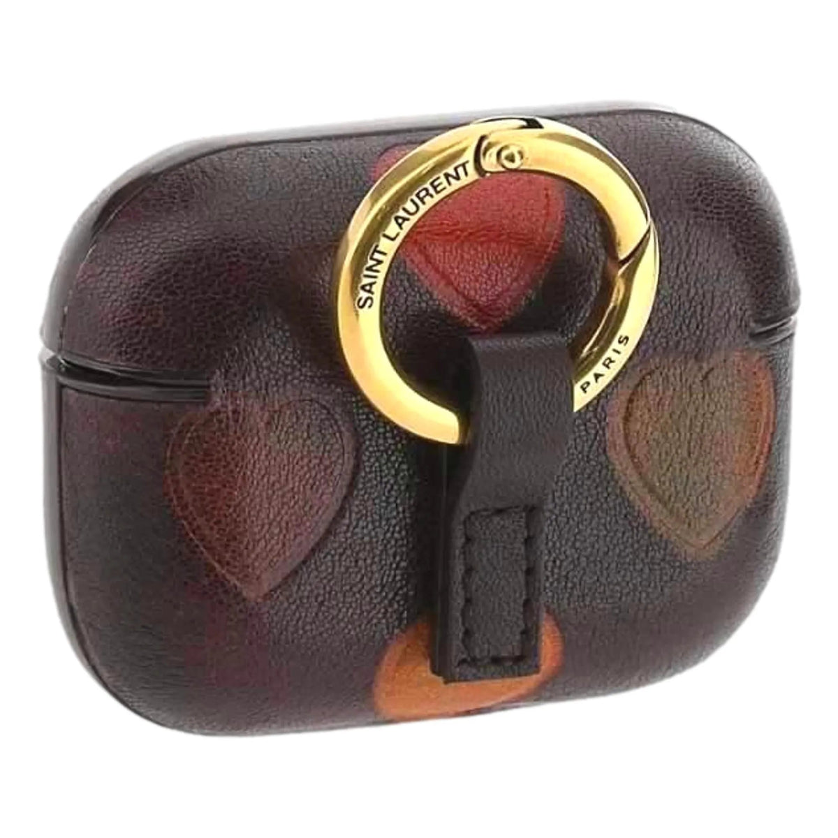 Saint Laurent Heart Printed Brown Textured Leather Airpods Case - Keychains - Clayton's Online Store