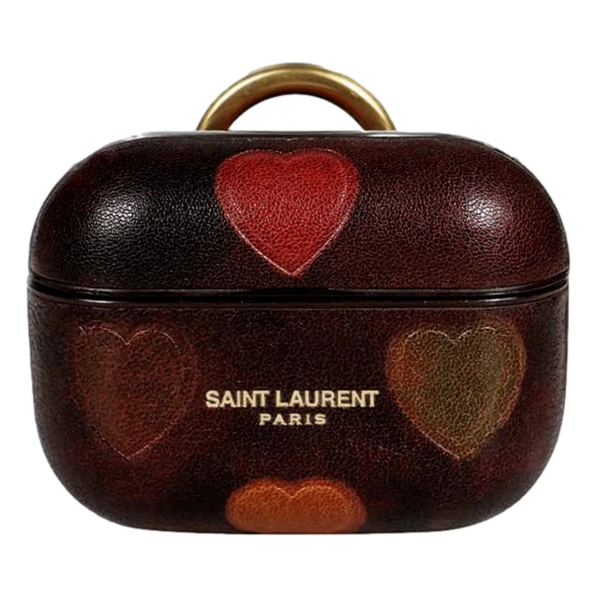 Saint Laurent Heart Printed Brown Textured Leather Airpods Case - Keychains - Clayton's Online Store