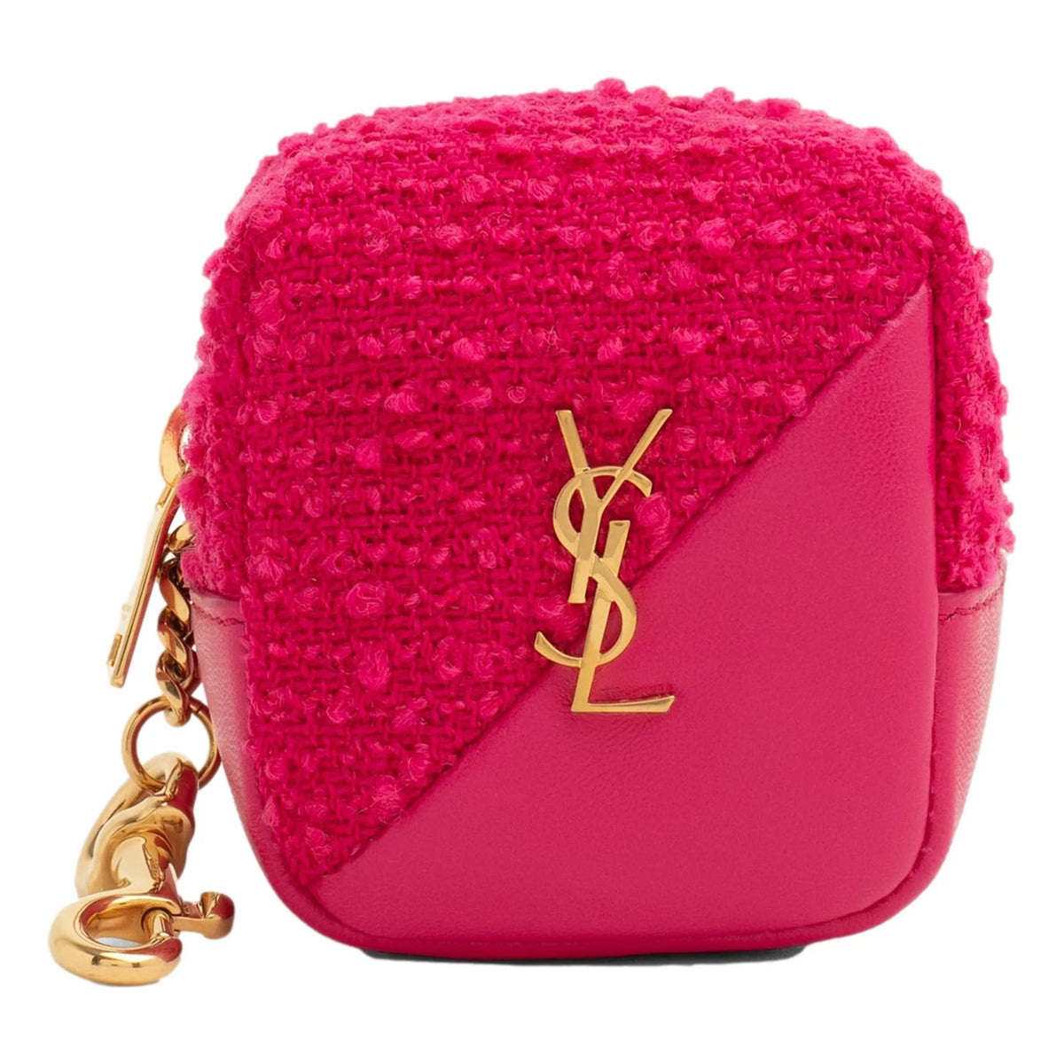 Saint Laurent Jamie YSL Keyring Cube Magenta Tweed Leather