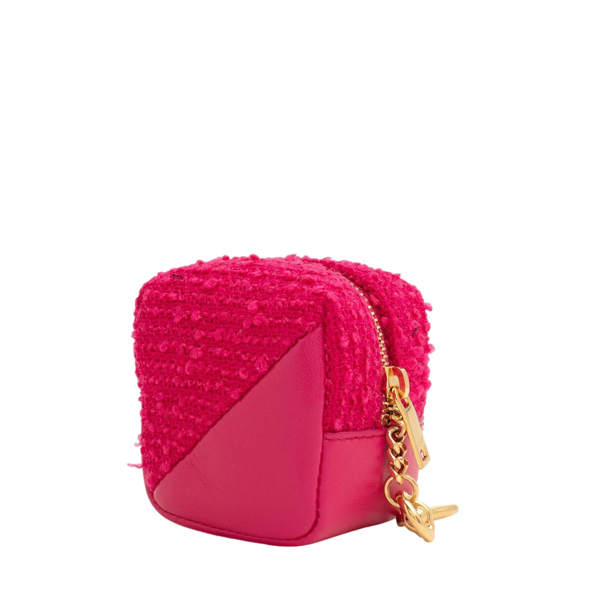 Saint Laurent Jamie YSL Keyring Cube Magenta Tweed Leather