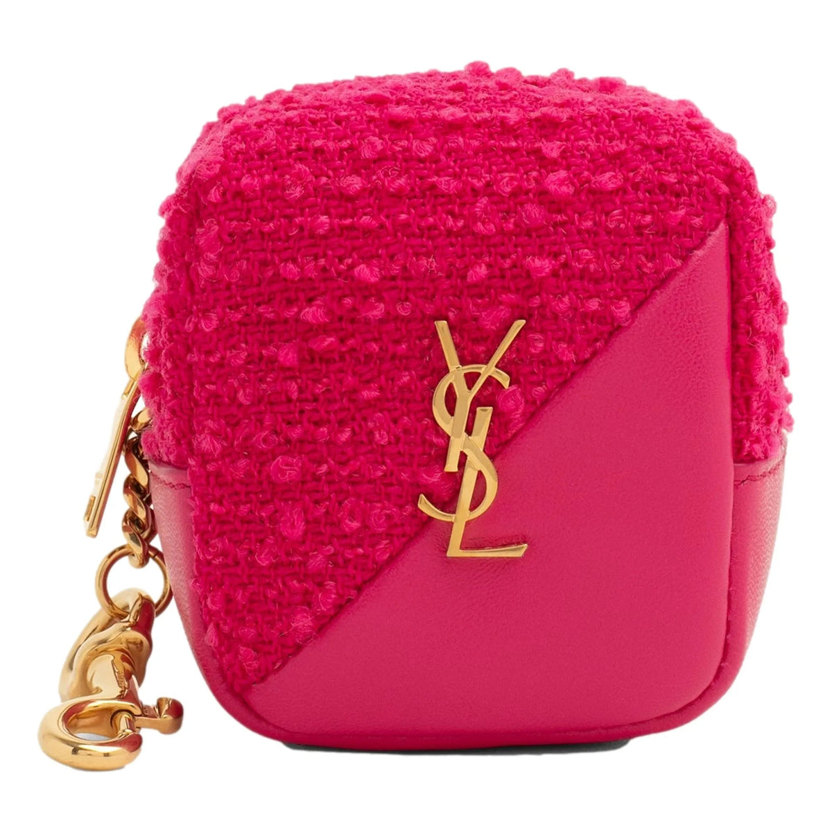 Saint Laurent Jamie YSL Keyring Cube Magenta Tweed Leather - Keychains - Clayton's Online Store