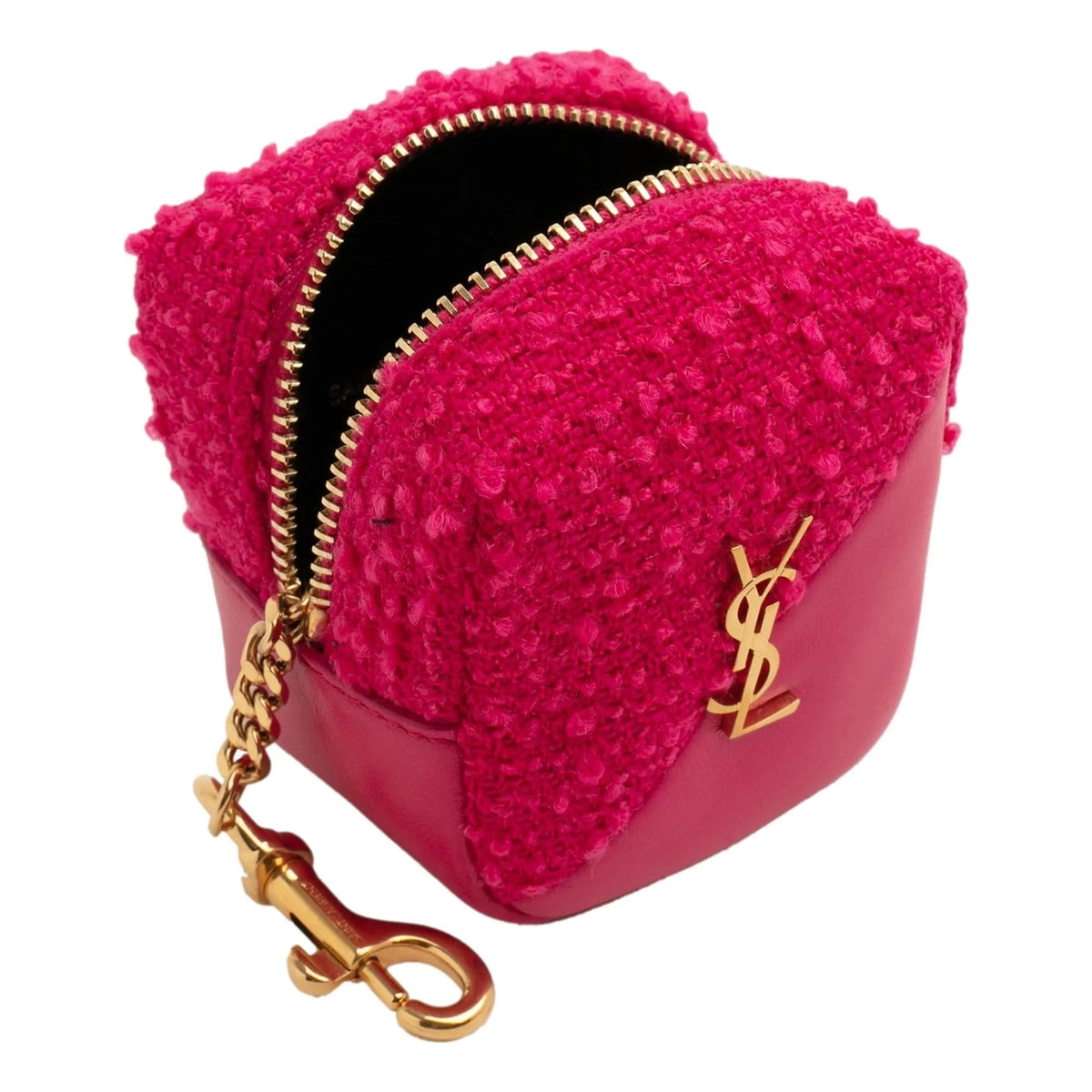 Saint Laurent Jamie YSL Keyring Cube Magenta Tweed Leather - Keychains - Clayton's Online Store