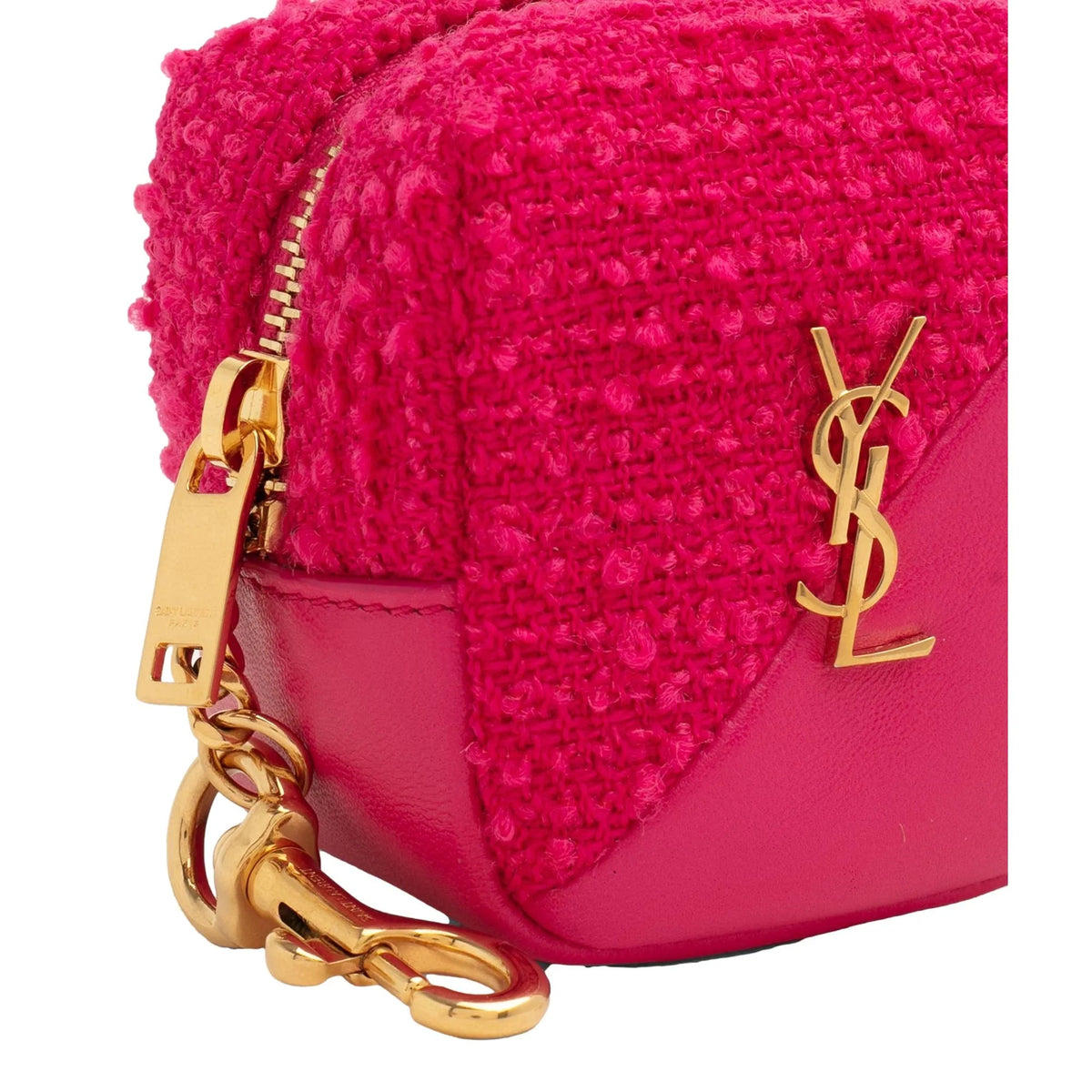 Saint Laurent Jamie YSL Keyring Cube Magenta Tweed Leather - Keychains - Clayton's Online Store